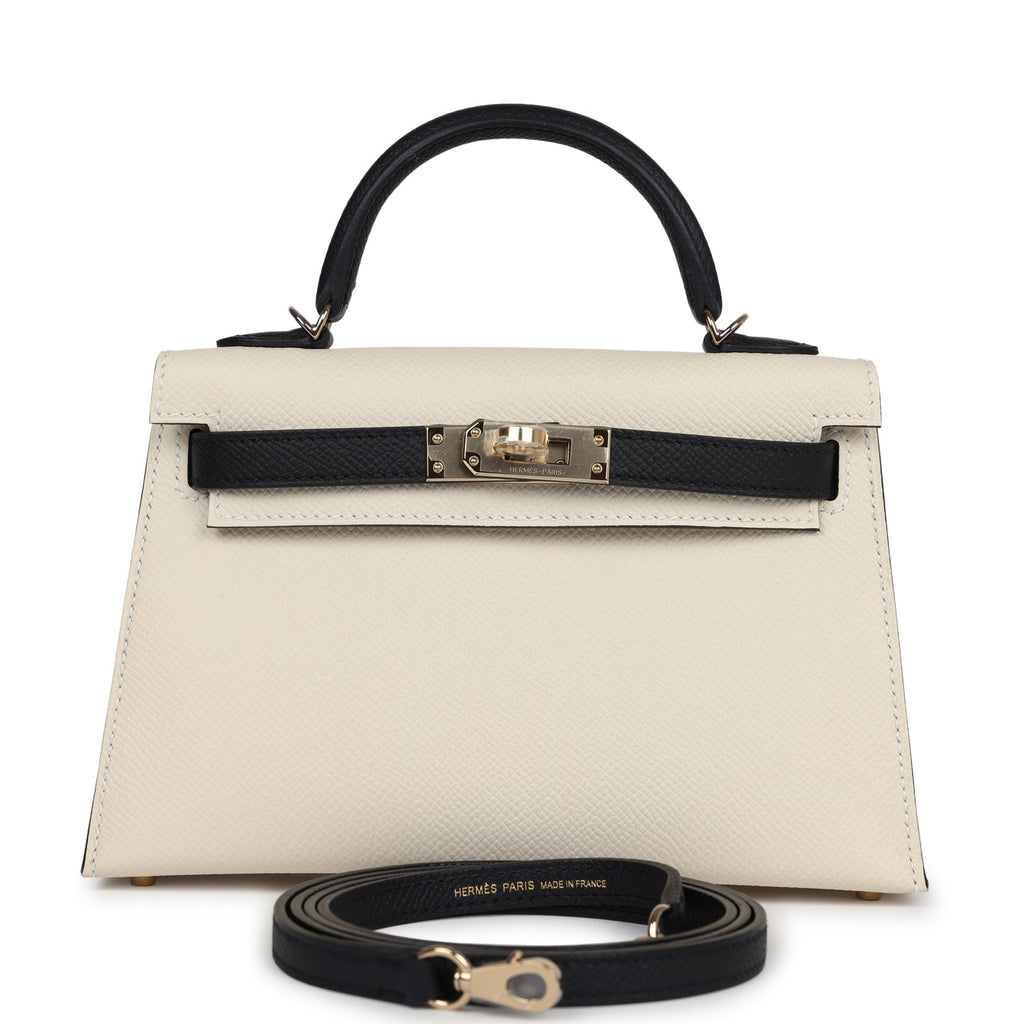 Hermès Special Order (HSS) Kelly Sellier 20 Craie and Black Epsom Permabrass Hardware