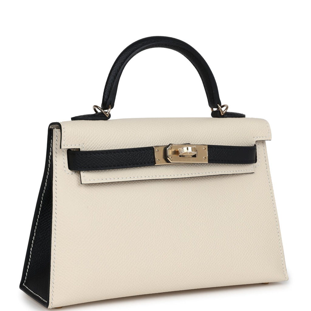 Hermès Special Order (HSS) Kelly Sellier 20 Craie and Black Epsom Permabrass Hardware