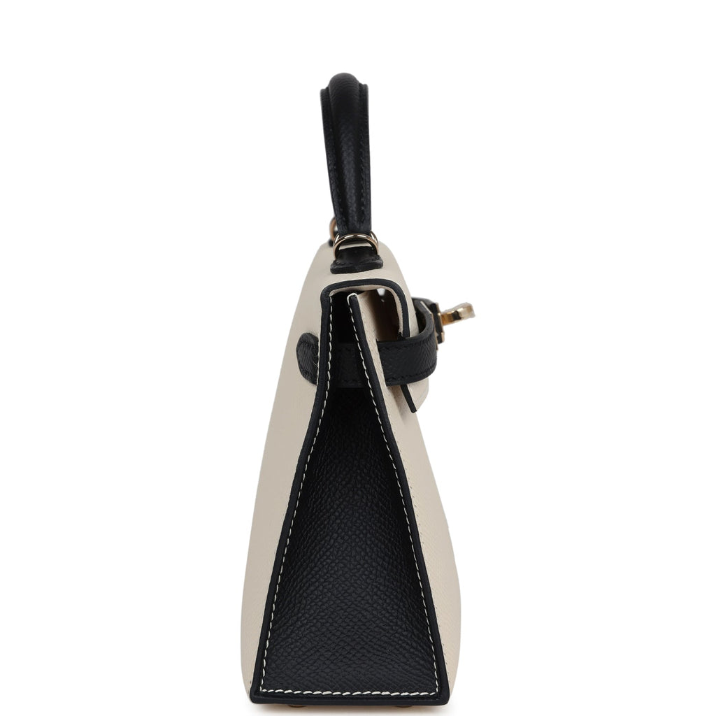 Hermès Special Order (HSS) Kelly Sellier 20 Craie and Black Epsom Permabrass Hardware
