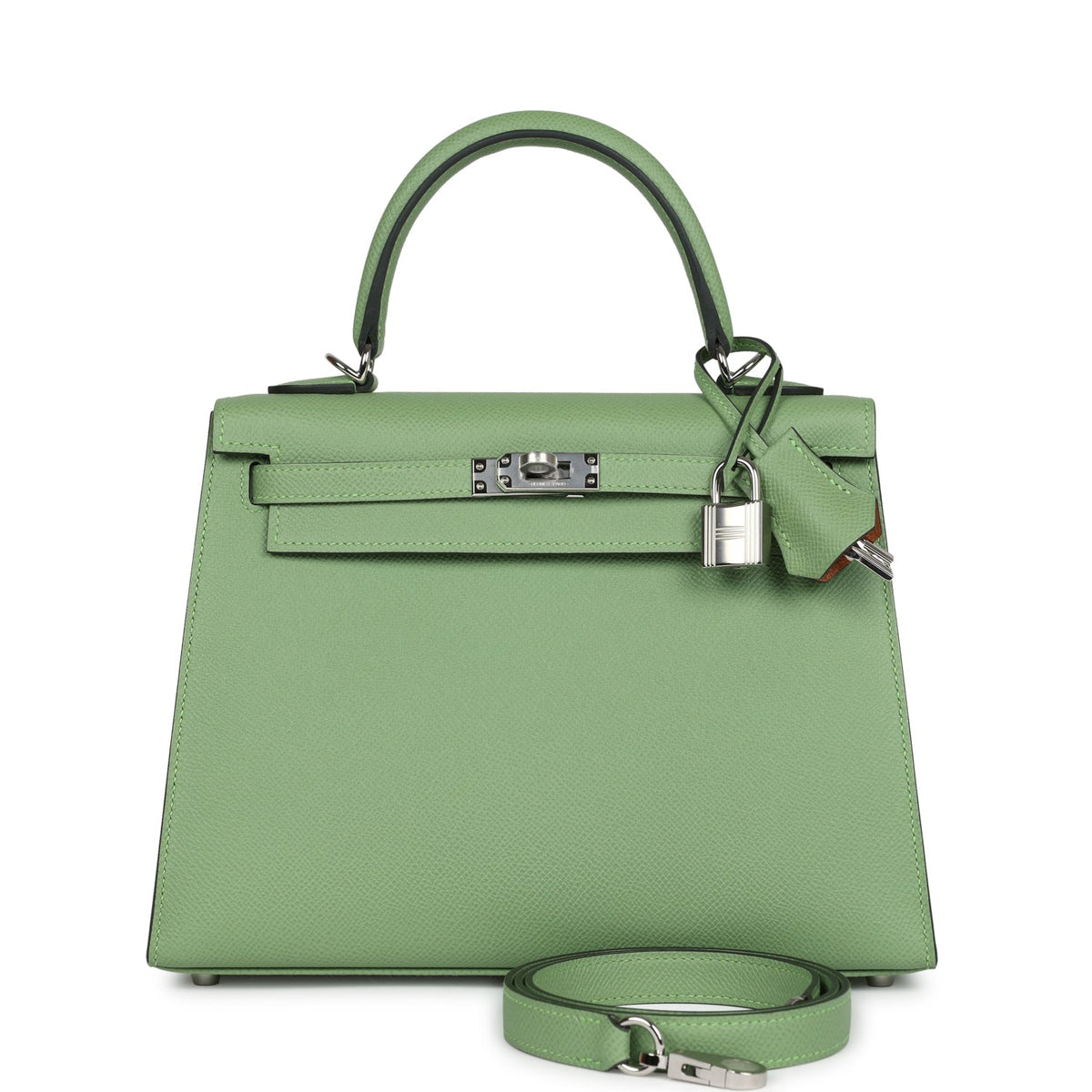 Hermès Special Order (HSS) Kelly Sellier 25 Vert Criquet Verso Epsom Palladium Hardware