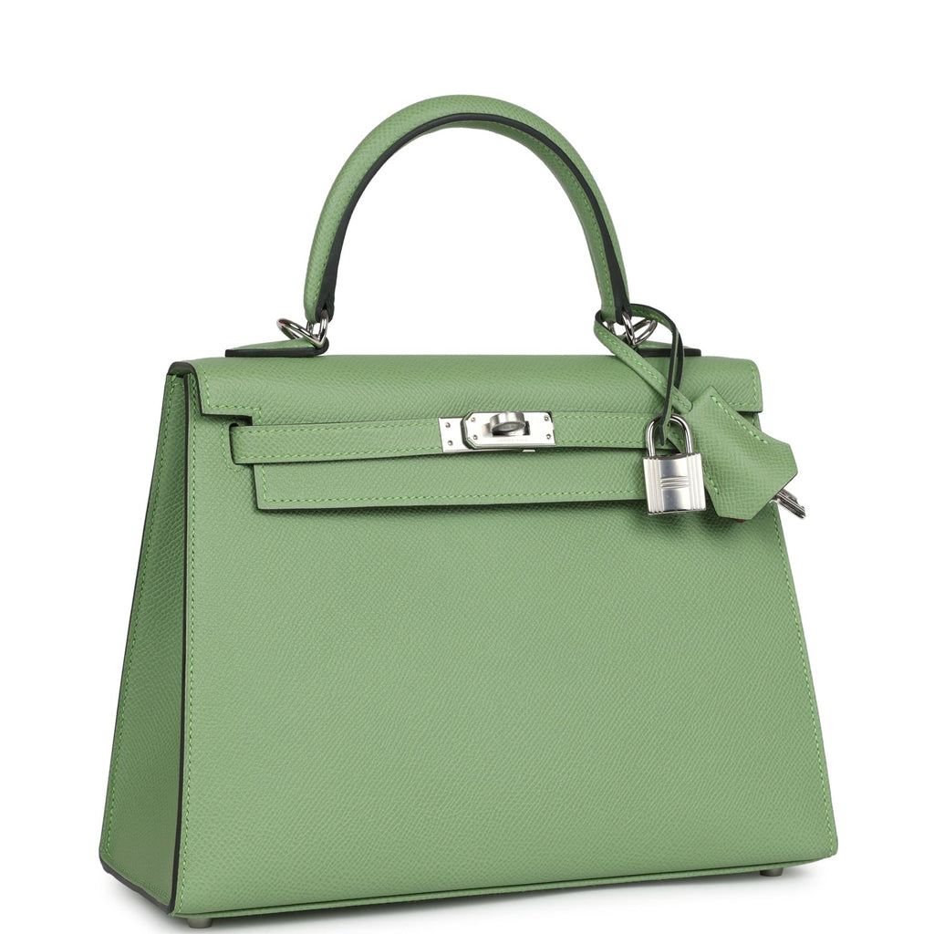 Hermès Special Order (HSS) Kelly Sellier 25 Vert Criquet Verso Epsom Palladium Hardware
