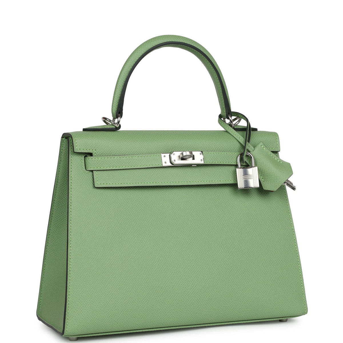 Hermès Special Order (HSS) Kelly Sellier 25 Vert Criquet Verso Epsom Palladium Hardware