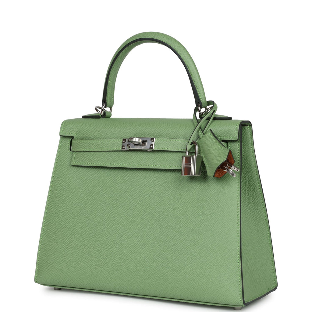 Hermès Special Order (HSS) Kelly Sellier 25 Vert Criquet Verso Epsom Palladium Hardware
