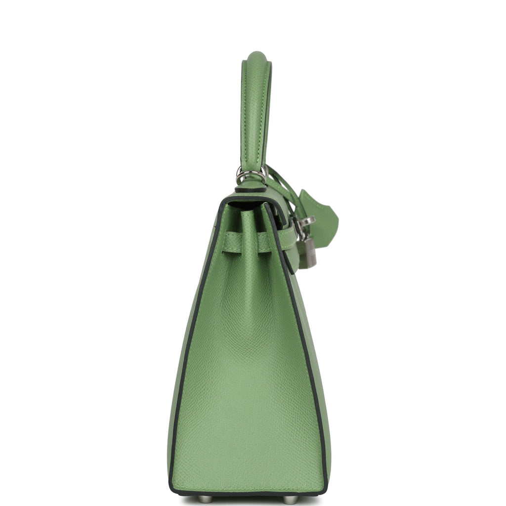 Hermès Special Order (HSS) Kelly Sellier 25 Vert Criquet Verso Epsom Palladium Hardware