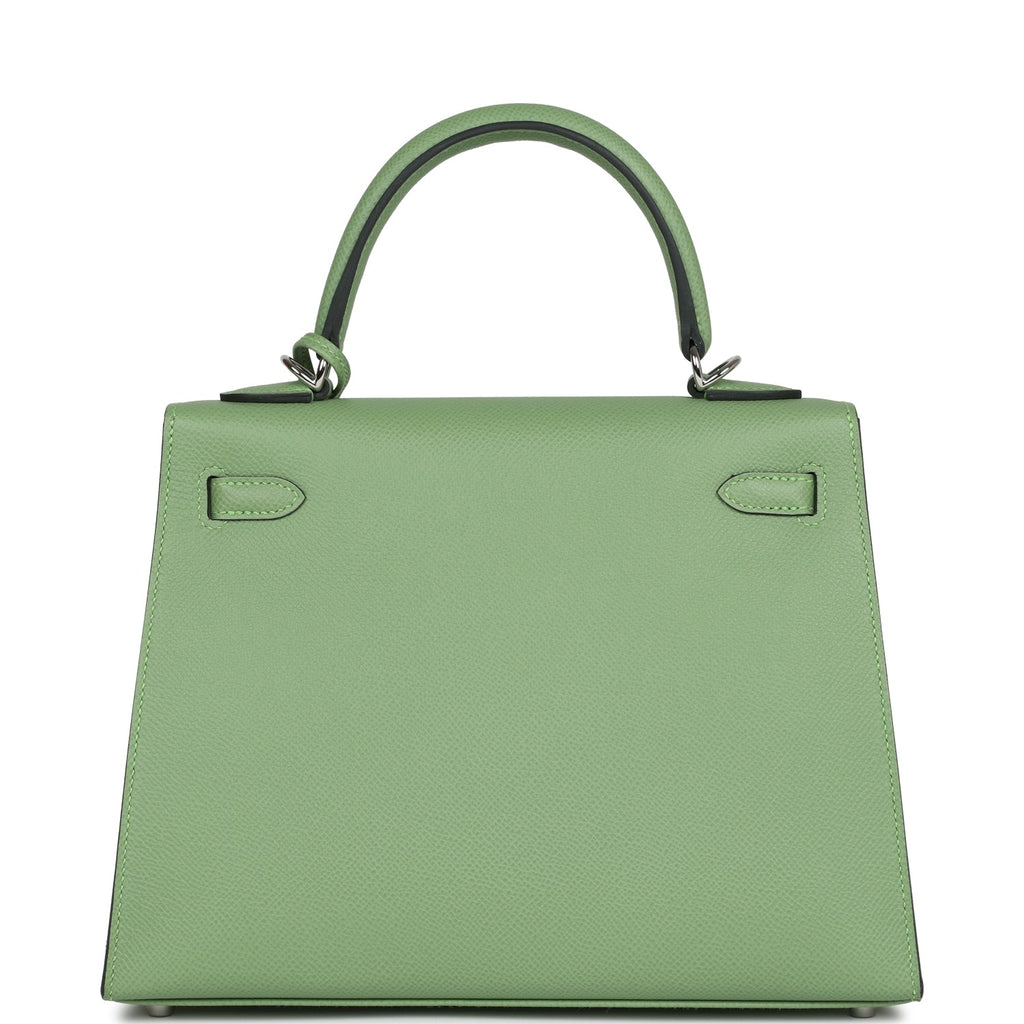 Hermès Special Order (HSS) Kelly Sellier 25 Vert Criquet Verso Epsom Palladium Hardware