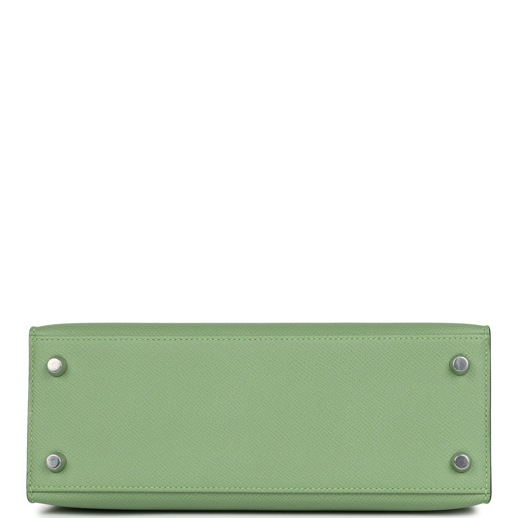 Hermès Special Order (HSS) Kelly Sellier 25 Vert Criquet Verso Epsom Palladium Hardware