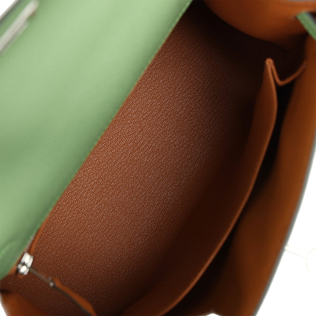 Hermès Special Order (HSS) Kelly Sellier 25 Vert Criquet Verso Epsom Palladium Hardware