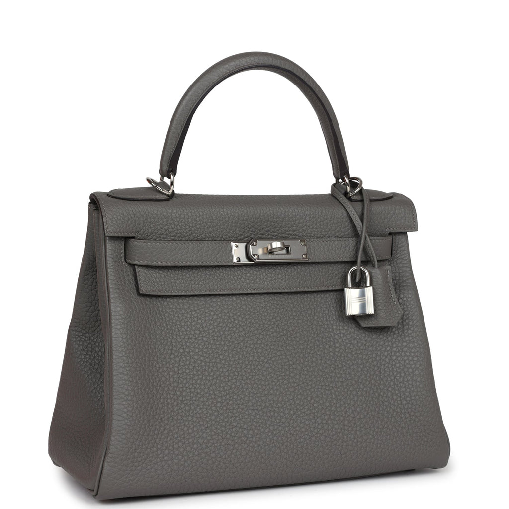Hermès Kelly Retourne 28 Gris Meyer Clemence Palladium Hardware
