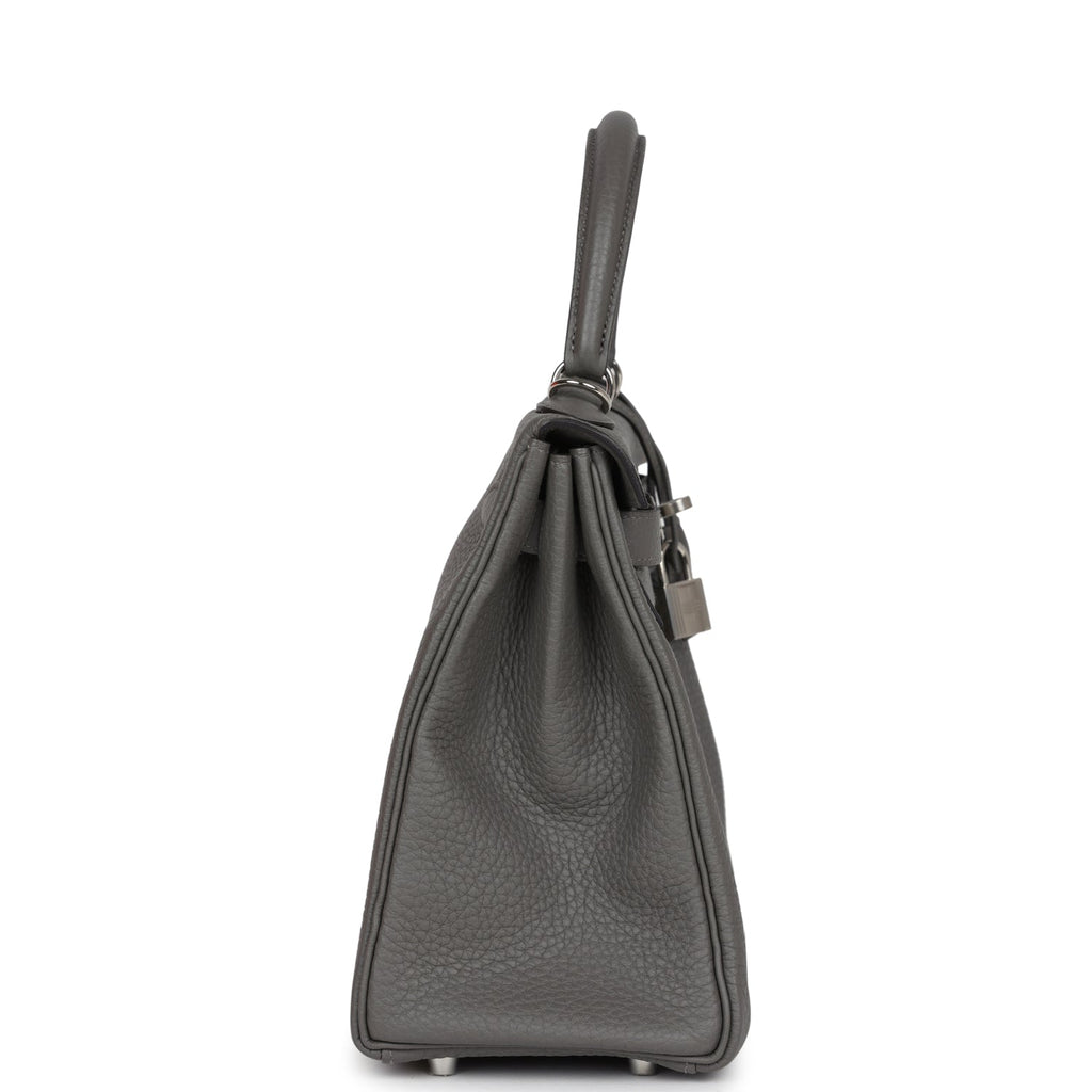 Hermès Kelly Retourne 28 Gris Meyer Clemence Palladium Hardware
