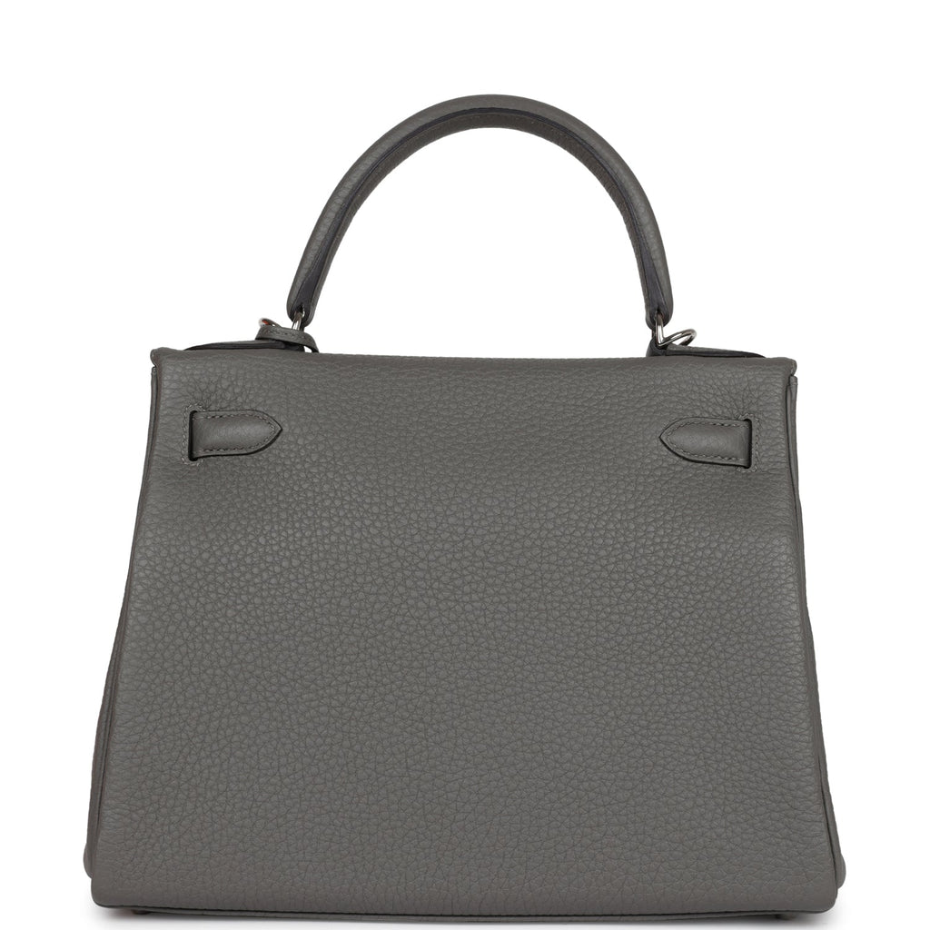 Hermès Kelly Retourne 28 Gris Meyer Clemence Palladium Hardware