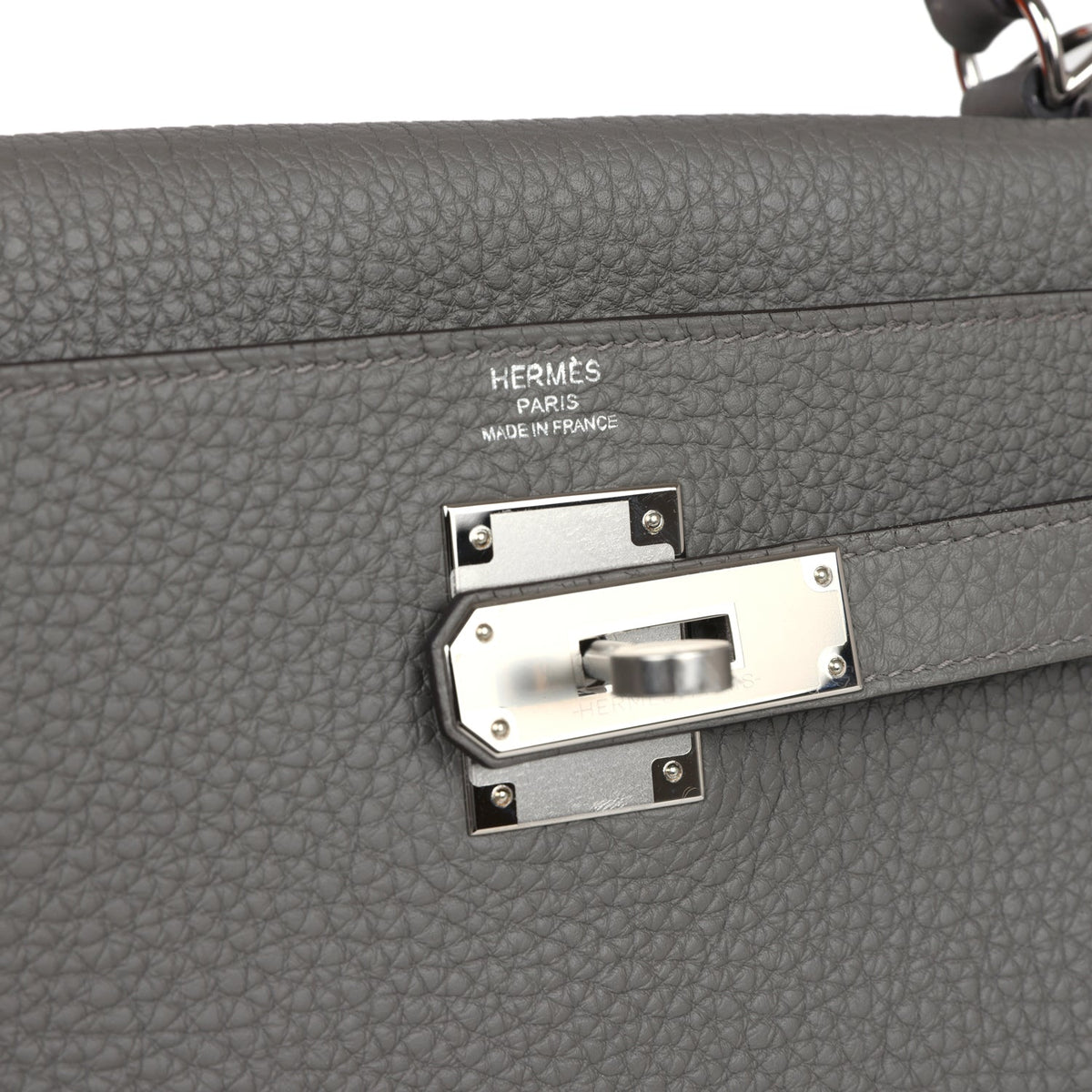 Hermès Kelly Retourne 28 Gris Meyer Clemence Palladium Hardware
