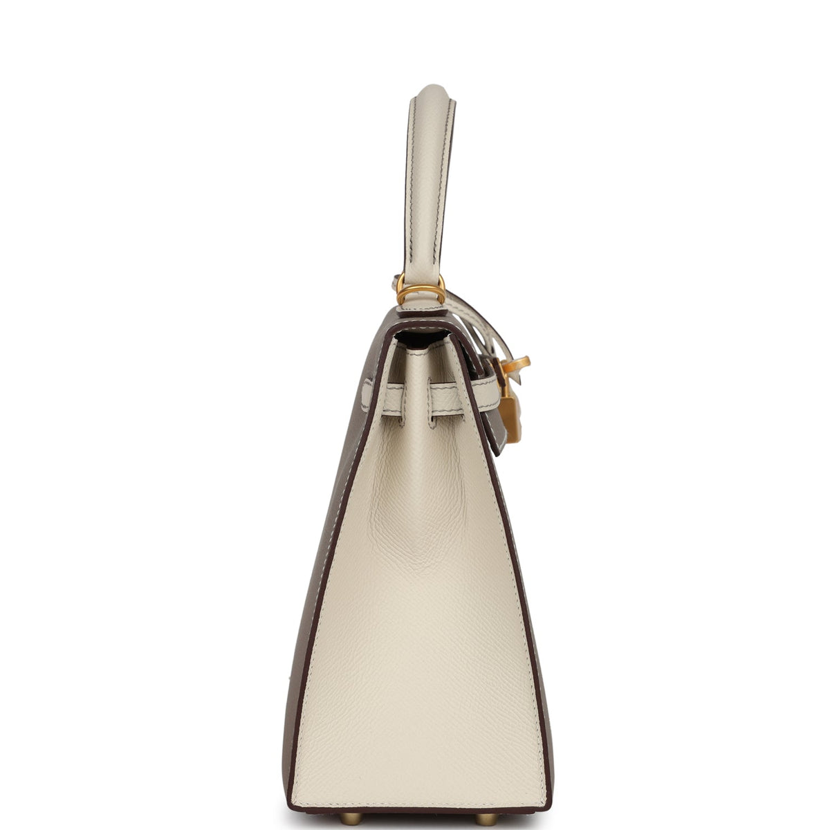Hermès Special Order (HSS) Kelly Sellier 25 Etoupe and Craie Epsom Brushed Gold Hardware