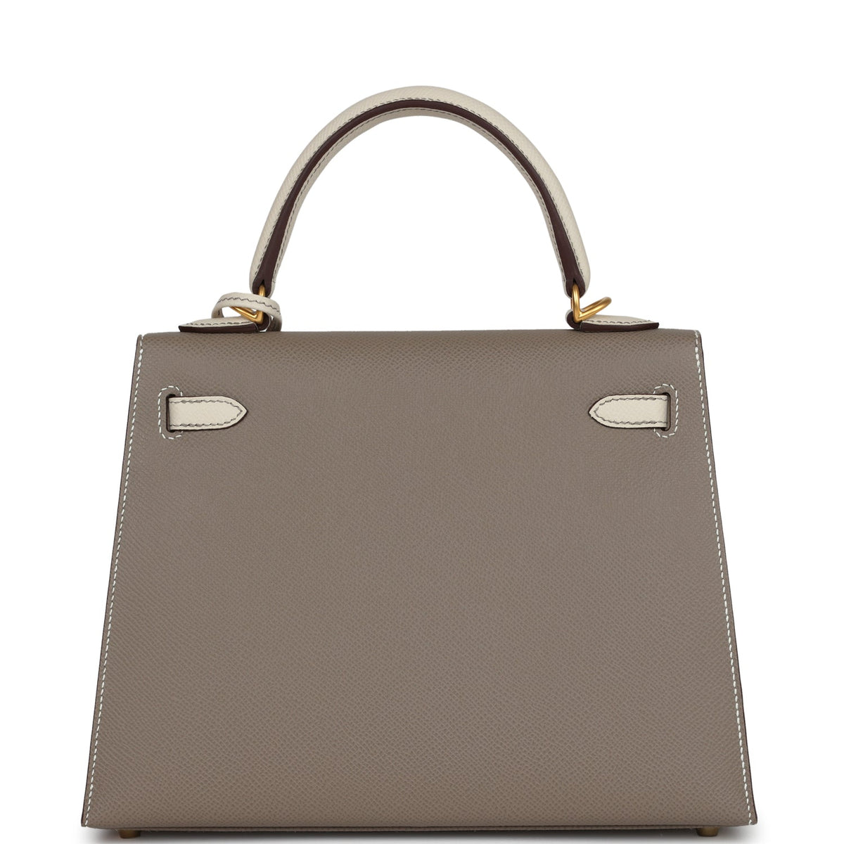 Hermès Special Order (HSS) Kelly Sellier 25 Etoupe and Craie Epsom Brushed Gold Hardware