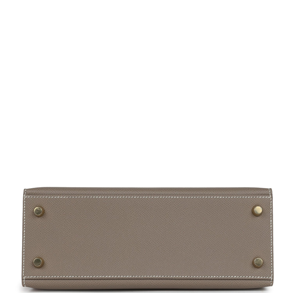 Hermès Special Order (HSS) Kelly Sellier 25 Etoupe and Craie Epsom Brushed Gold Hardware