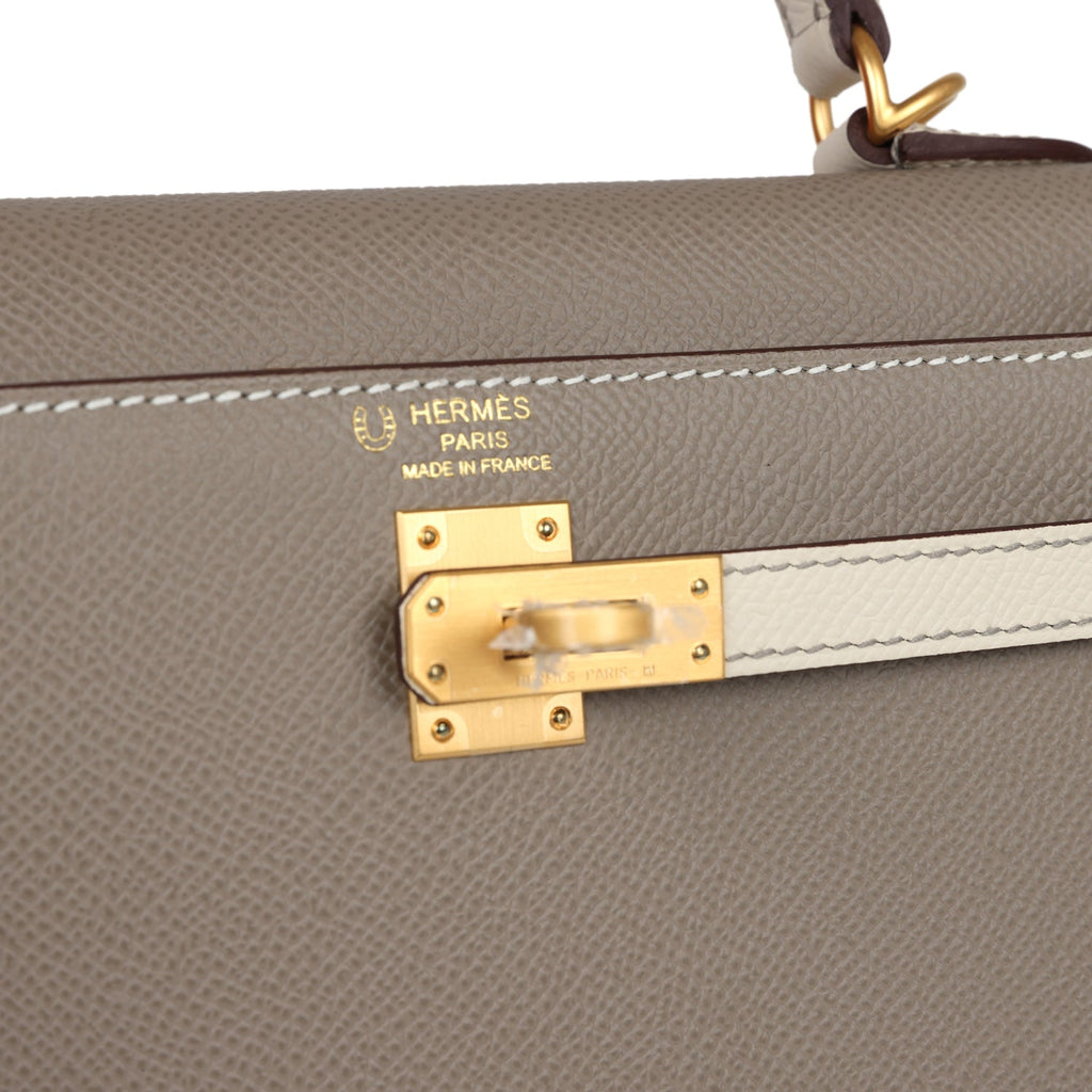 Hermès Special Order (HSS) Kelly Sellier 25 Etoupe and Craie Epsom Brushed Gold Hardware