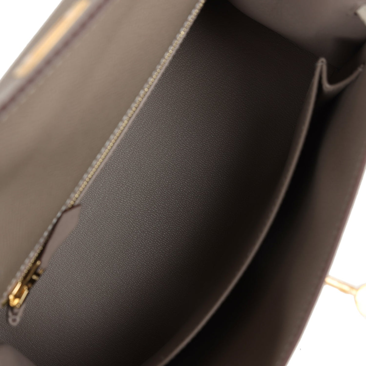 Hermès Special Order (HSS) Kelly Sellier 25 Etoupe and Craie Epsom Brushed Gold Hardware