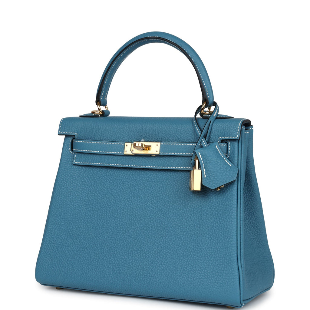 Hermès Kelly Retourne 25 Blue Jean Togo Gold Hardware