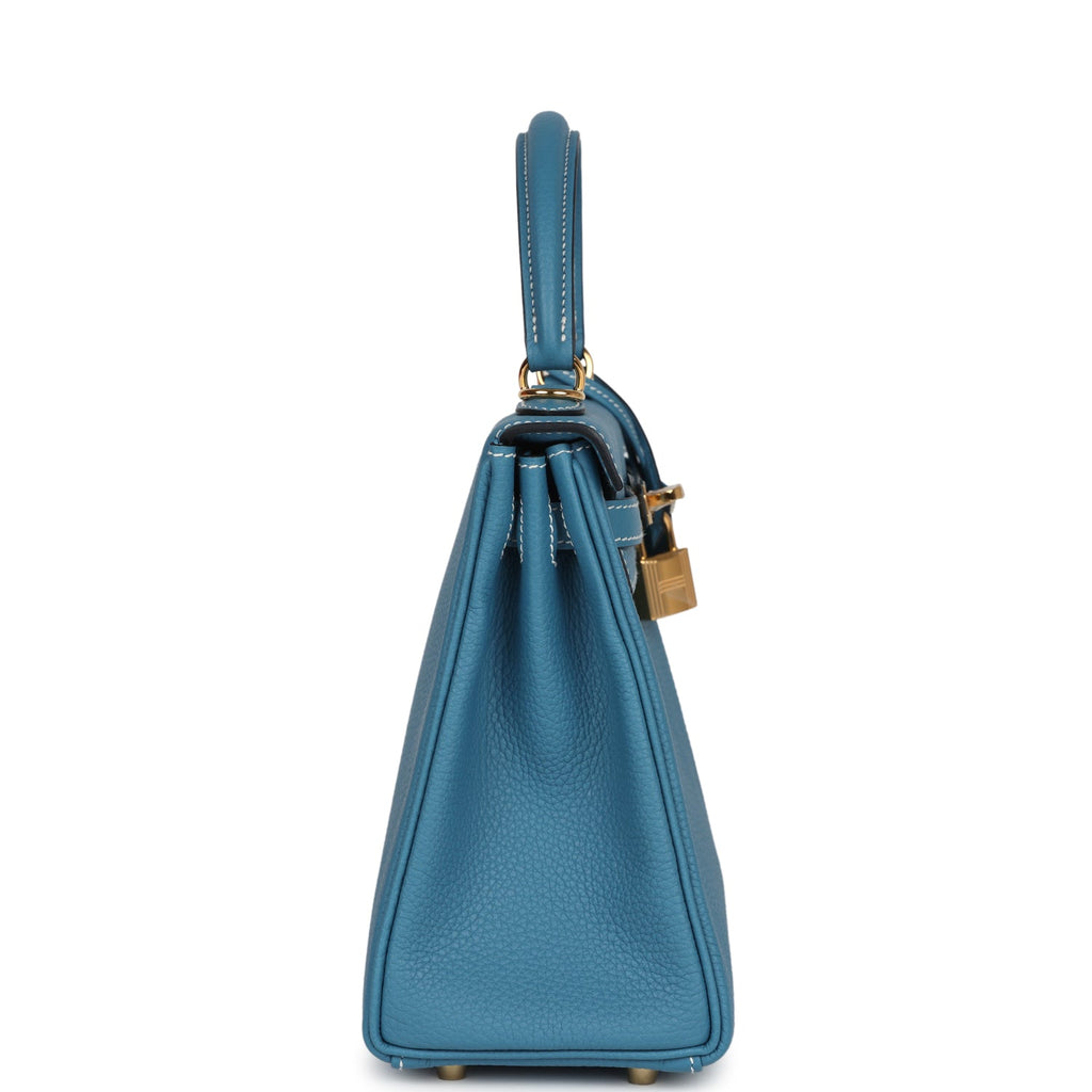 Hermès Kelly Retourne 25 Blue Jean Togo Gold Hardware