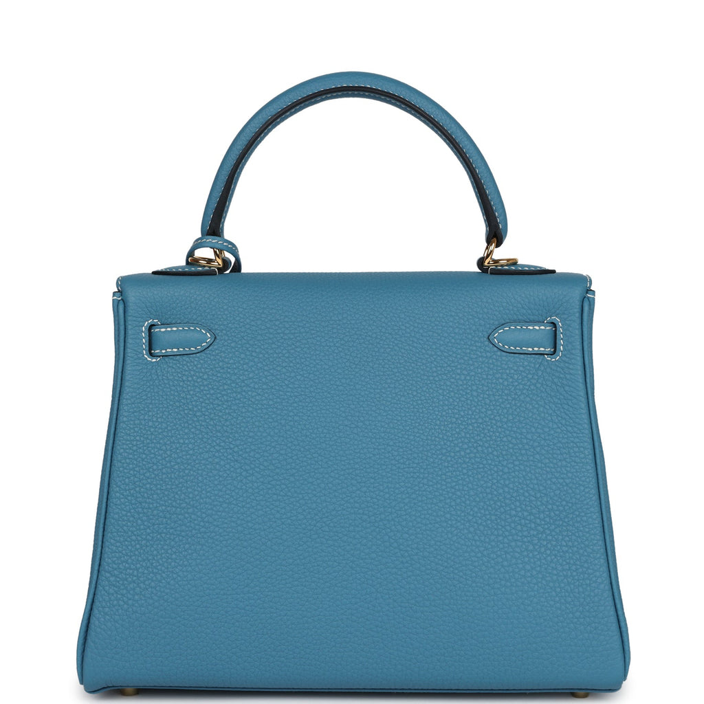 Hermès Kelly Retourne 25 Blue Jean Togo Gold Hardware