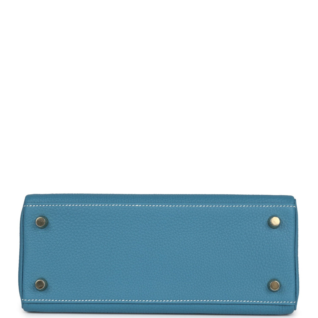 Hermès Kelly Retourne 25 Blue Jean Togo Gold Hardware