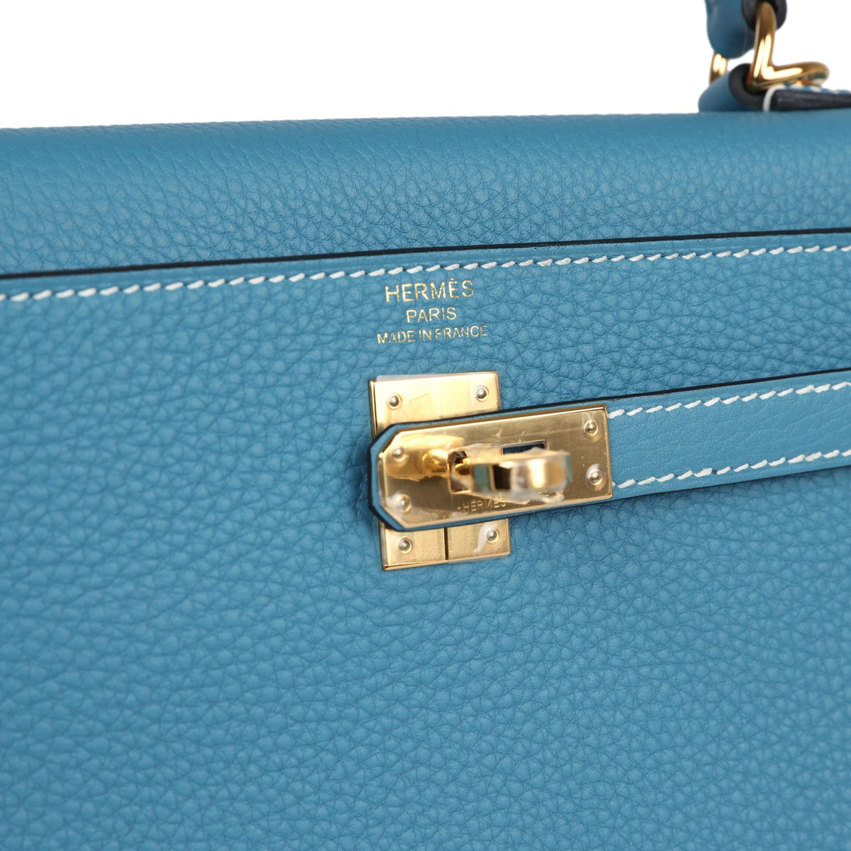 Hermès Kelly Retourne 25 Blue Jean Togo Gold Hardware