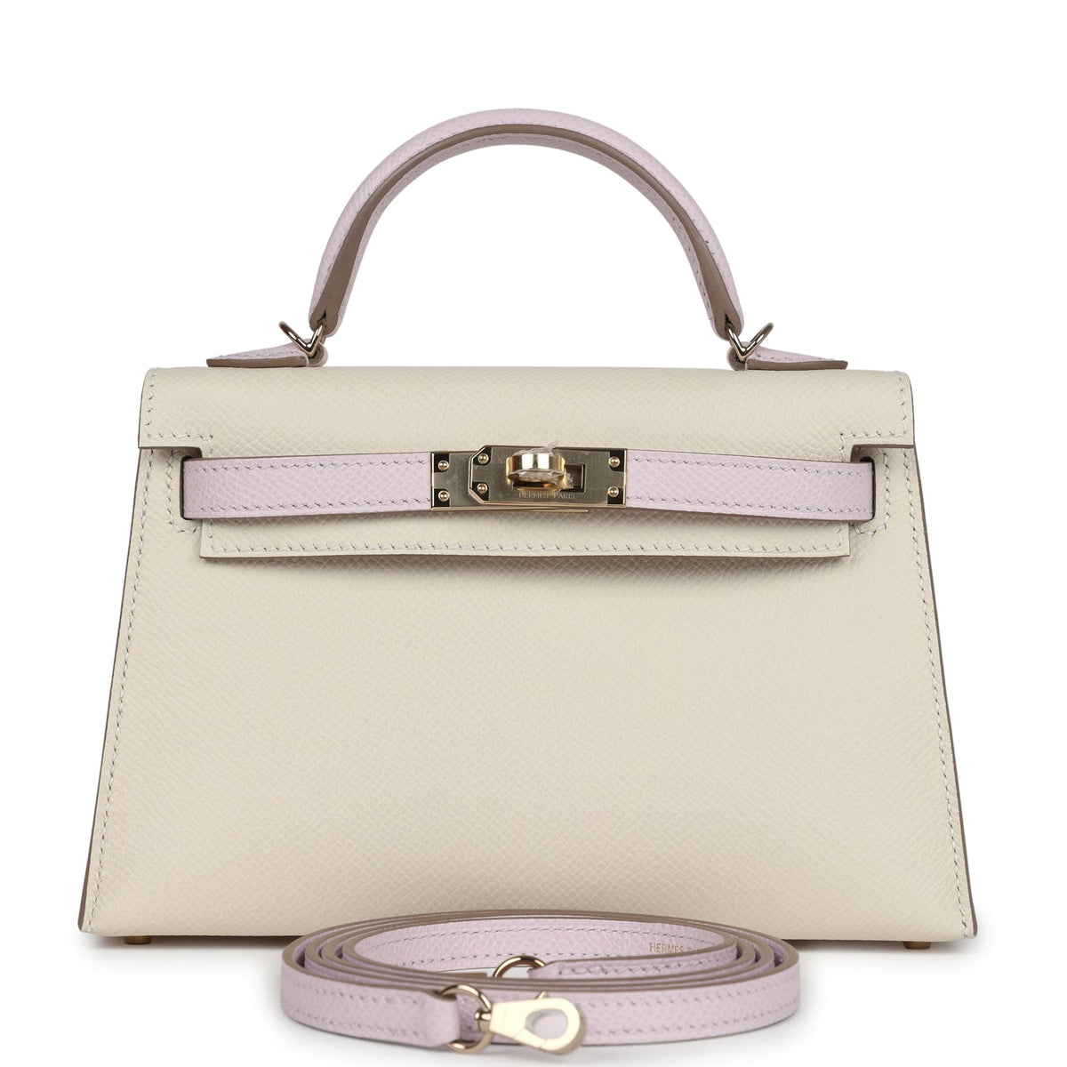 Hermès Special Order (HSS) Kelly Sellier 20 Craie and Mauve Pale Epsom Permabrass Hardware