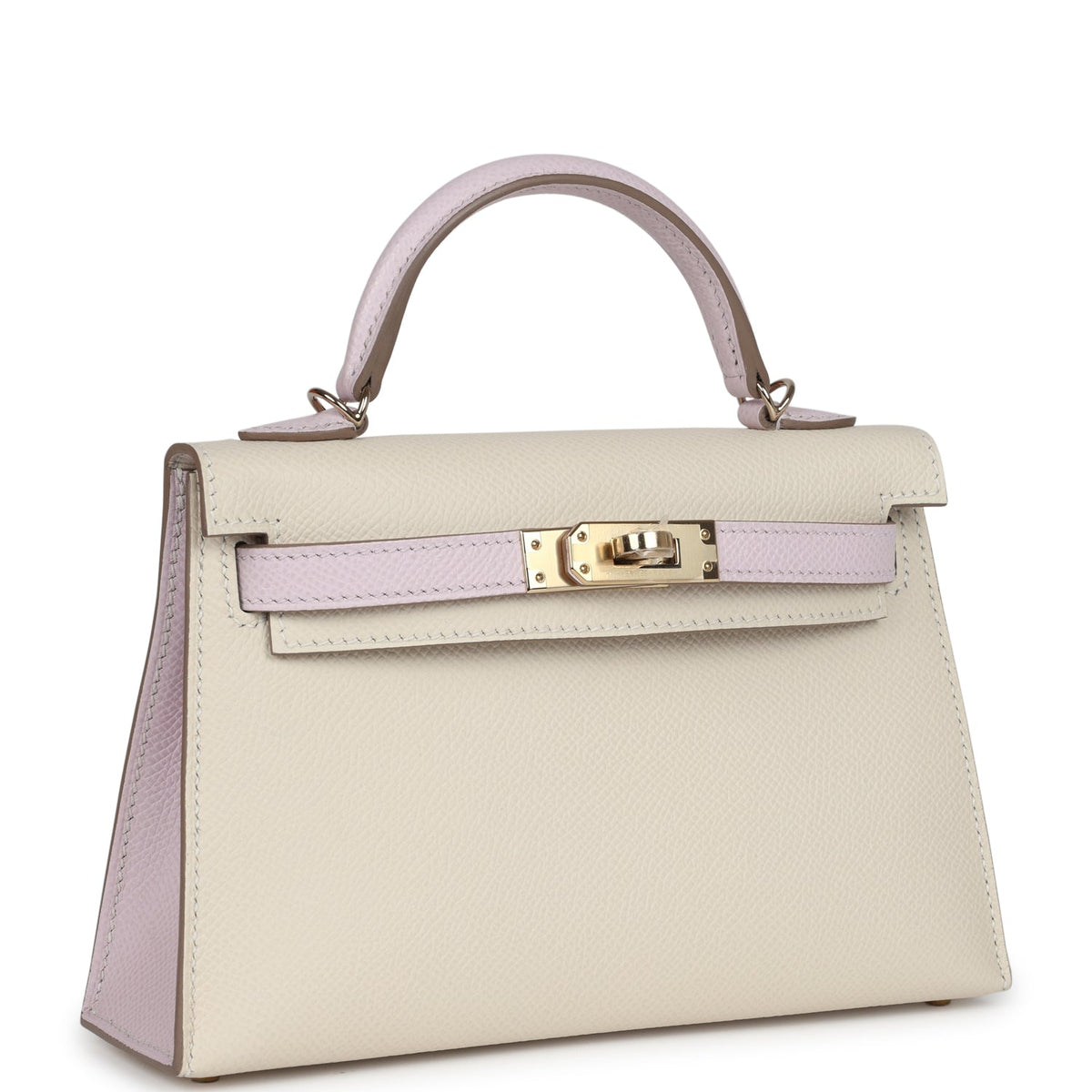 Hermès Special Order (HSS) Kelly Sellier 20 Craie and Mauve Pale Epsom Permabrass Hardware