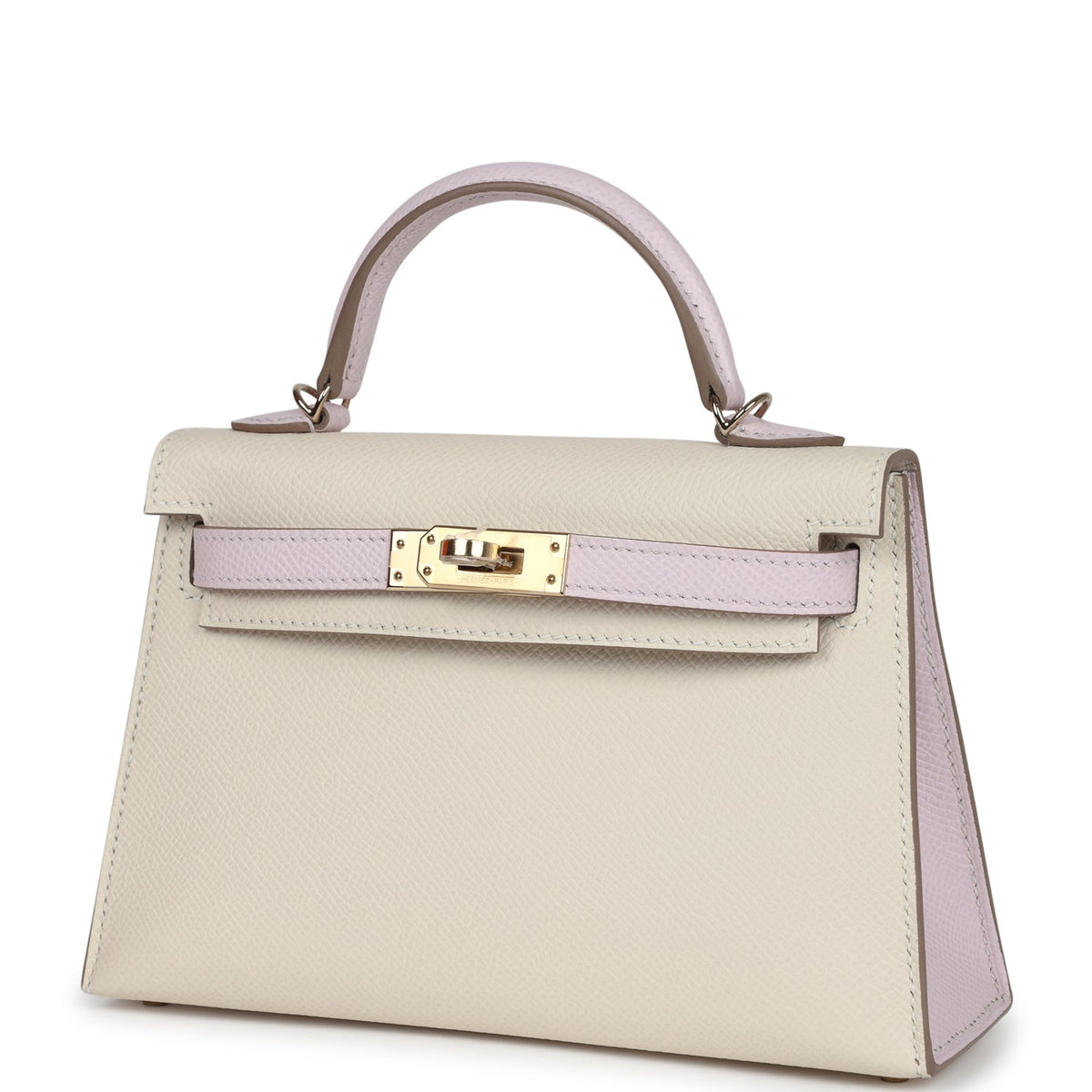 Hermès Special Order (HSS) Kelly Sellier 20 Craie and Mauve Pale Epsom Permabrass Hardware