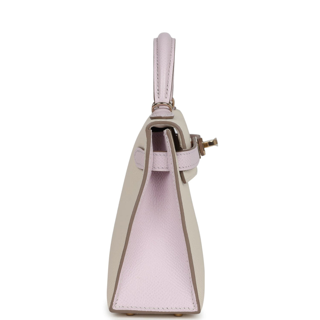 Hermès Special Order (HSS) Kelly Sellier 20 Craie and Mauve Pale Epsom Permabrass Hardware