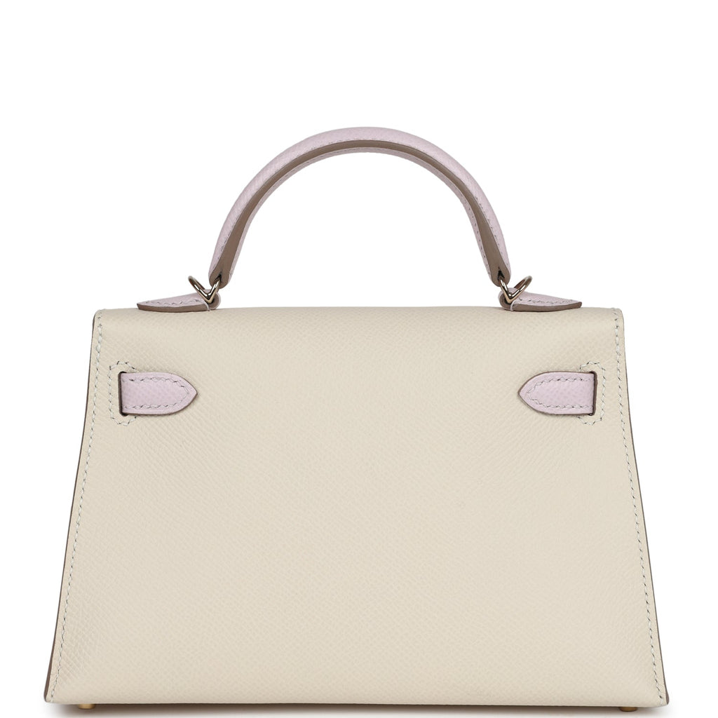 Hermès Special Order (HSS) Kelly Sellier 20 Craie and Mauve Pale Epsom Permabrass Hardware