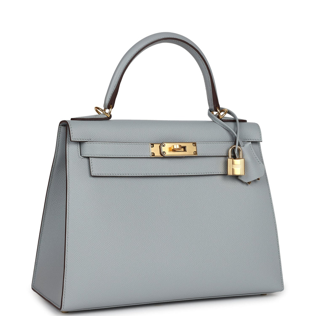 Hermès Special Order (HSS) Kelly Sellier 28 Bleu Glacier Verso Epsom Gold Hardware