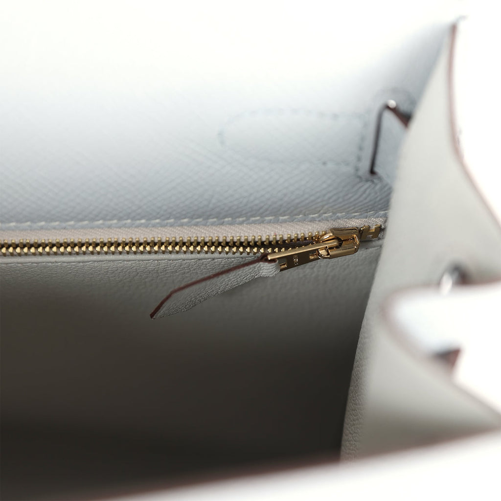 Hermès Special Order (HSS) Kelly Sellier 28 Bleu Glacier Verso Epsom Gold Hardware