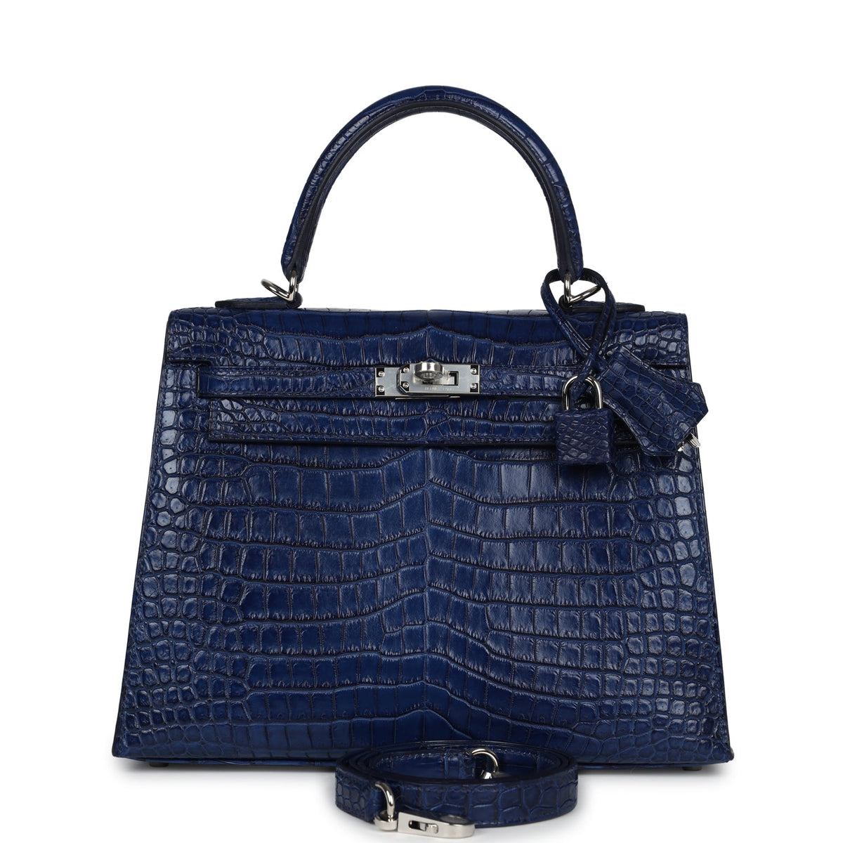 Hermès Kelly Sellier 25 Bleu Indigo Aizome Matte Faux Leather Palladium Hardware