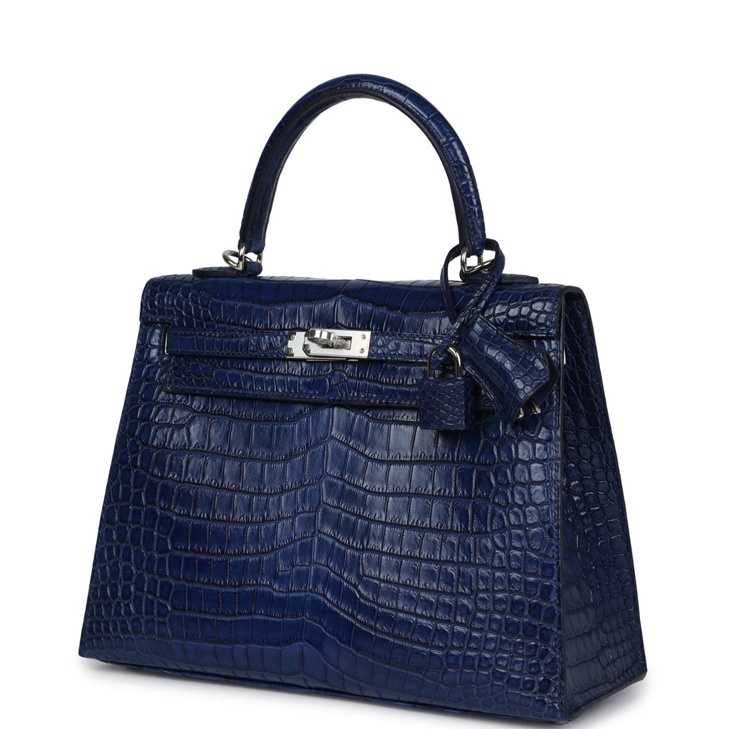 Hermès Kelly Sellier 25 Bleu Indigo Aizome Matte Faux Leather Palladium Hardware
