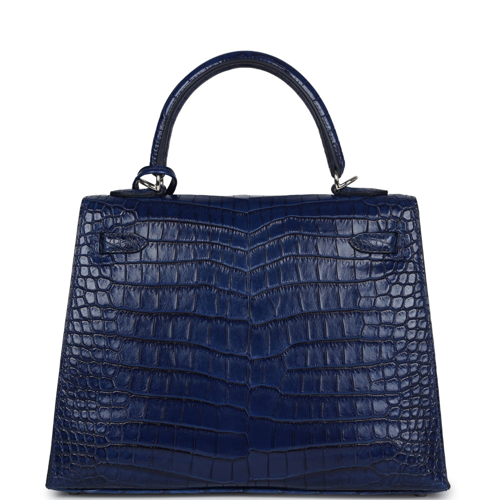 Hermès Kelly Sellier 25 Bleu Indigo Aizome Matte Faux Leather Palladium Hardware