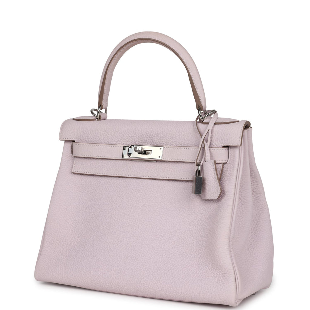 Hermès Kelly Retourne 28 Mauve Pale Clemence Palladium Hardware