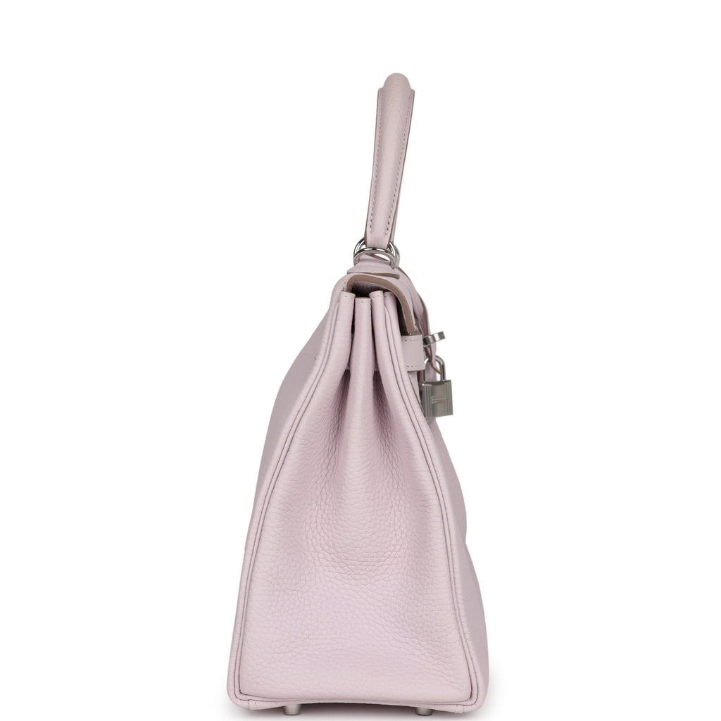 Hermès Kelly Retourne 28 Mauve Pale Clemence Palladium Hardware