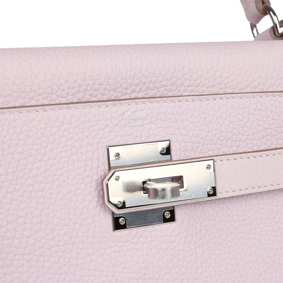 Hermès Kelly Retourne 28 Mauve Pale Clemence Palladium Hardware