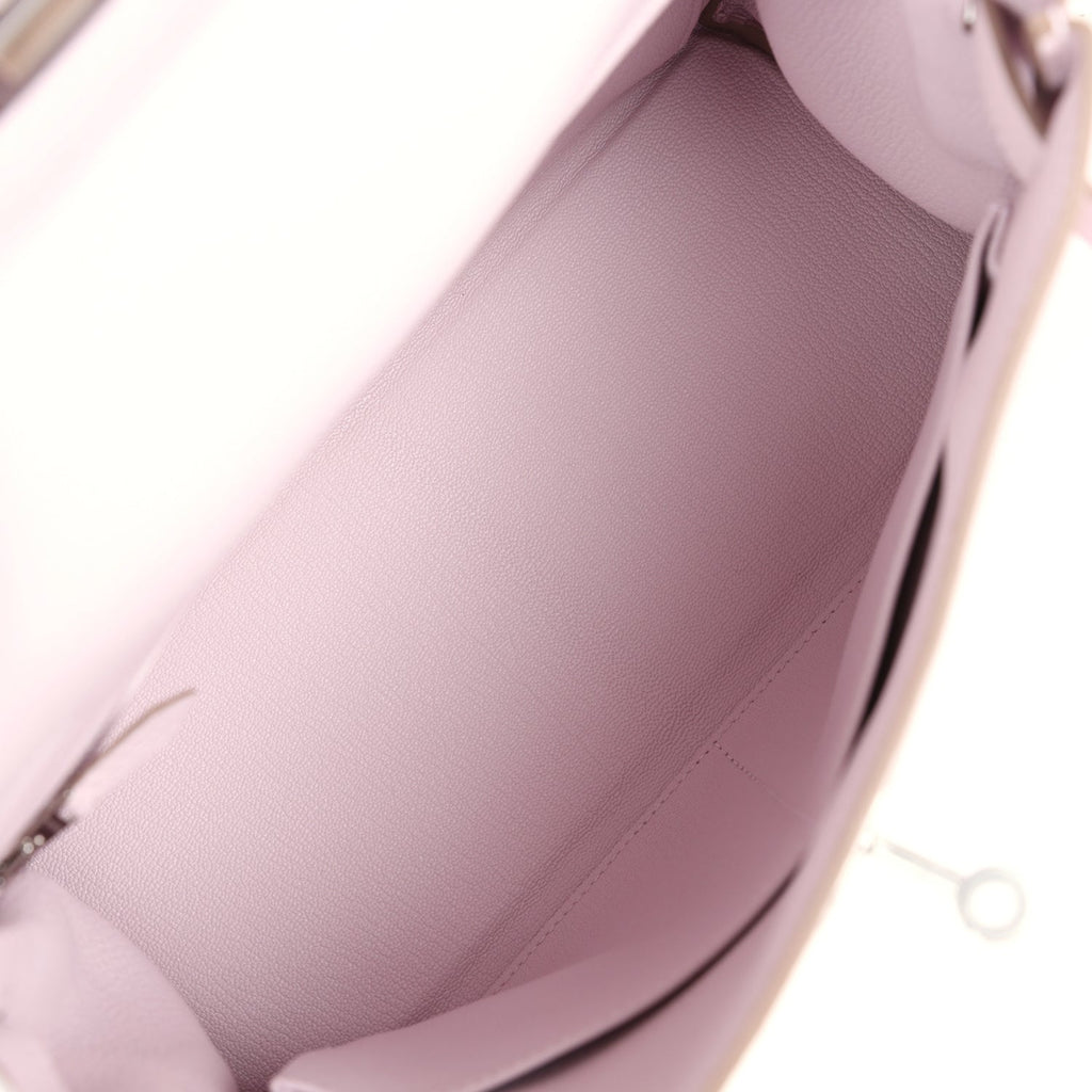 Hermès Kelly Retourne 28 Mauve Pale Clemence Palladium Hardware