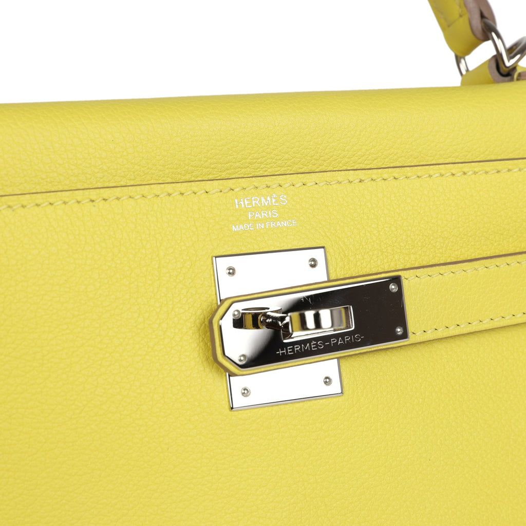 Hermès Kelly Retourne 28 Lime Evercolor Palladium Hardware