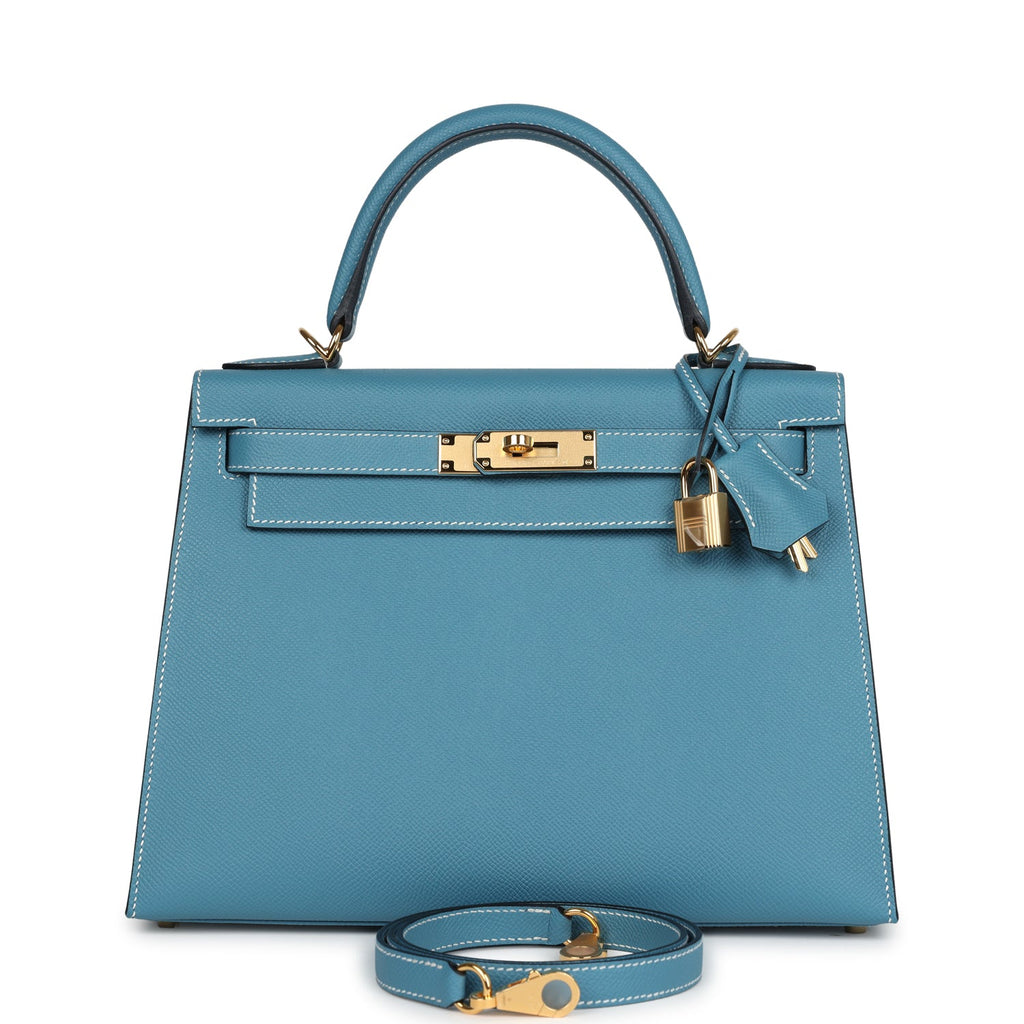 Hermès Kelly Sellier 28 Blue Jean Epsom Gold Hardware