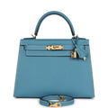 Hermès Kelly Sellier 28 Blue Jean Epsom Gold Hardware