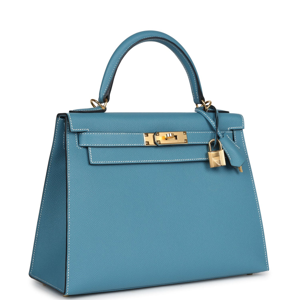 Hermès Kelly Sellier 28 Blue Jean Epsom Gold Hardware