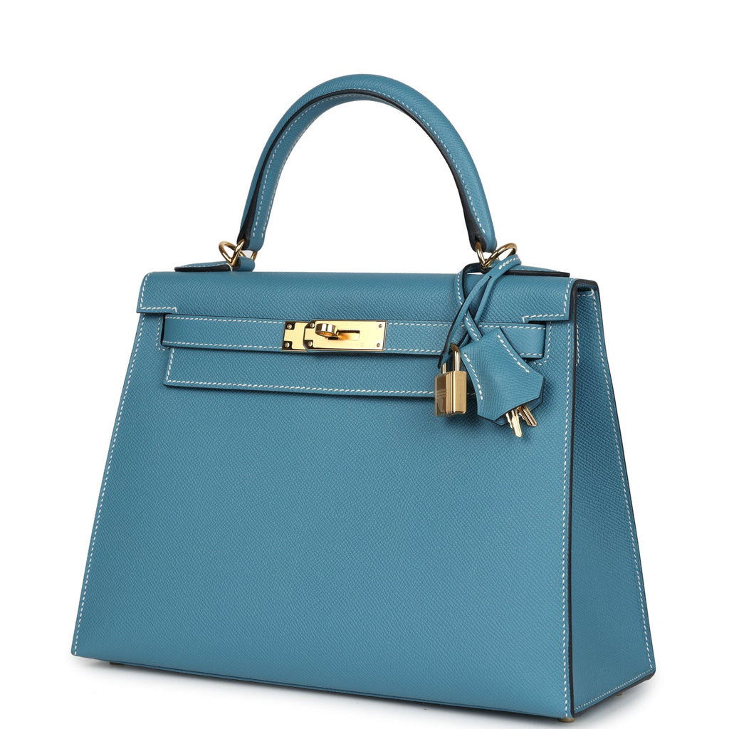 Hermès Kelly Sellier 28 Blue Jean Epsom Gold Hardware