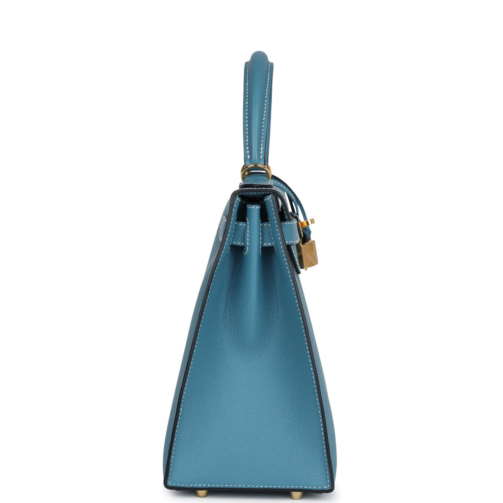 Hermès Kelly Sellier 28 Blue Jean Epsom Gold Hardware