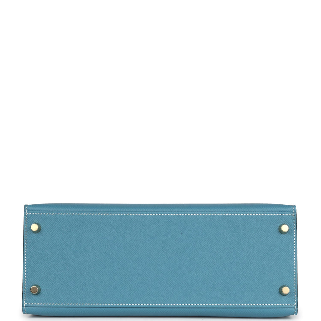 Hermès Kelly Sellier 28 Blue Jean Epsom Gold Hardware