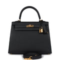 Hermès Kelly Sellier 25 Black Epsom Gold Hardware