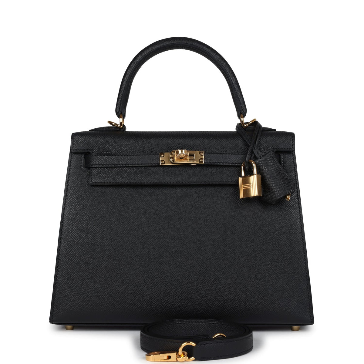 Hermès Kelly Sellier 25 Black Epsom Gold Hardware