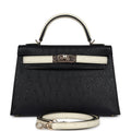 Hermès Special Order (HSS) Kelly Sellier 20 Black and Beton Ostrich Permabrass Hardware