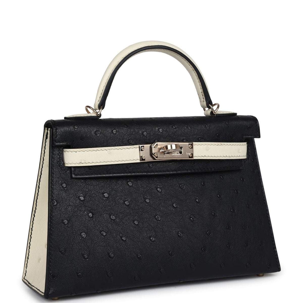 Hermès Special Order (HSS) Kelly Sellier 20 Black and Beton Ostrich Permabrass Hardware